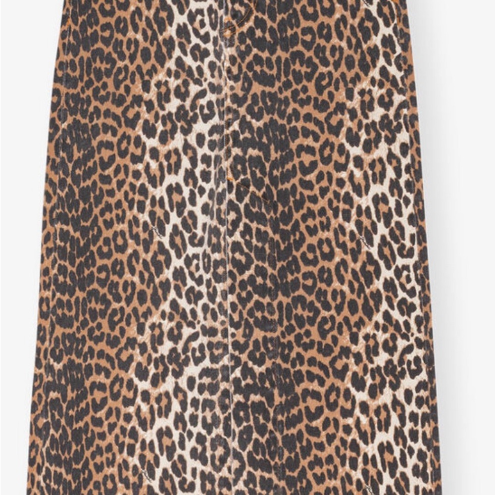 Ganni Leopard Denim Maxi Slit Skirt